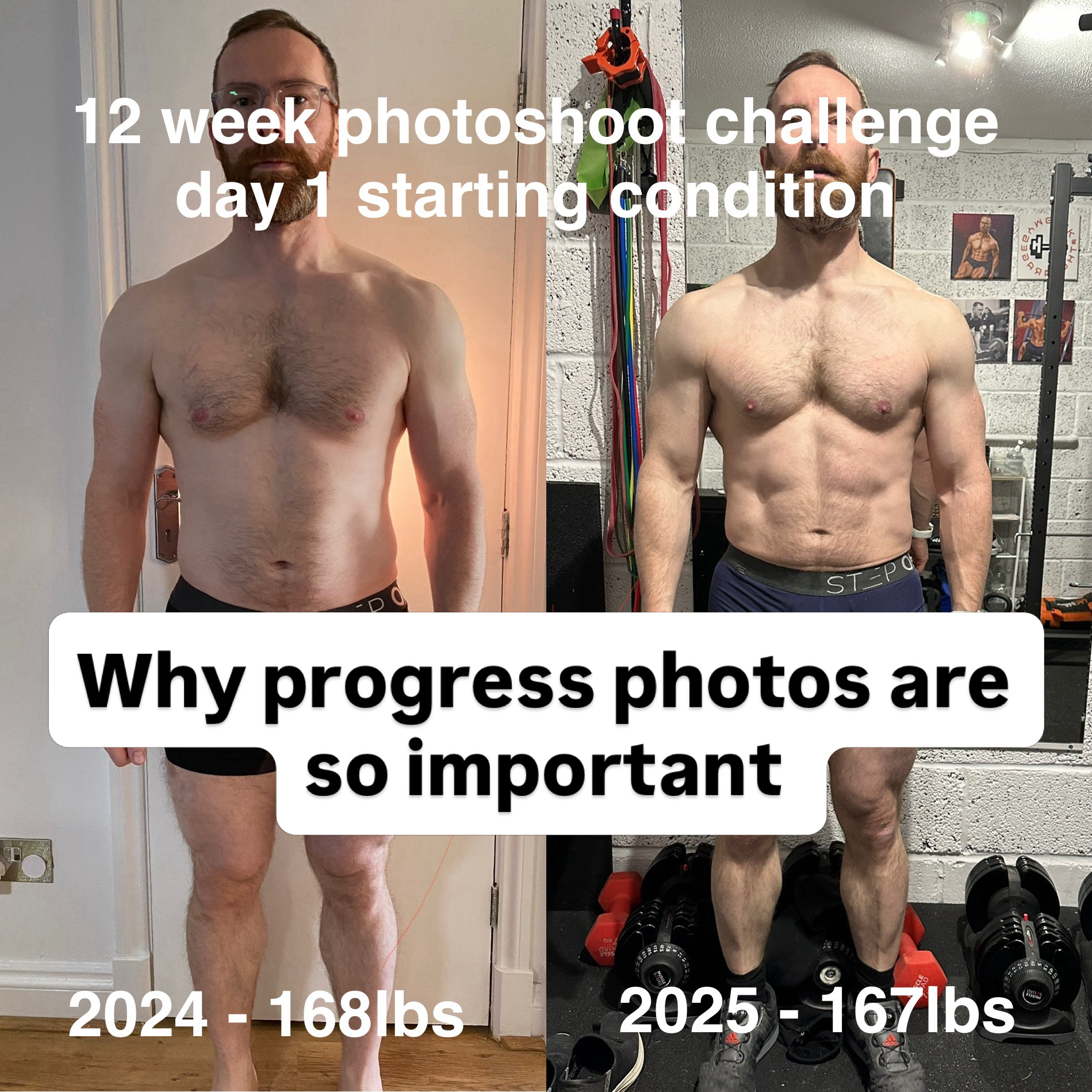 Same weight, year apart. Why progress photos matter.